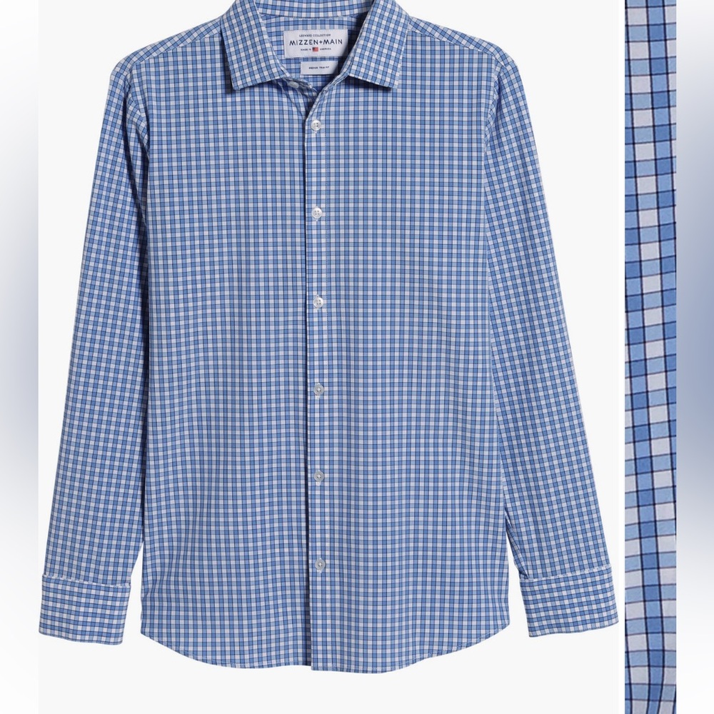 Mizzen+Main Men's Performance Shirt Blue Alexander Checkered Shirt XL Trim Fit - Picture 13 of 14